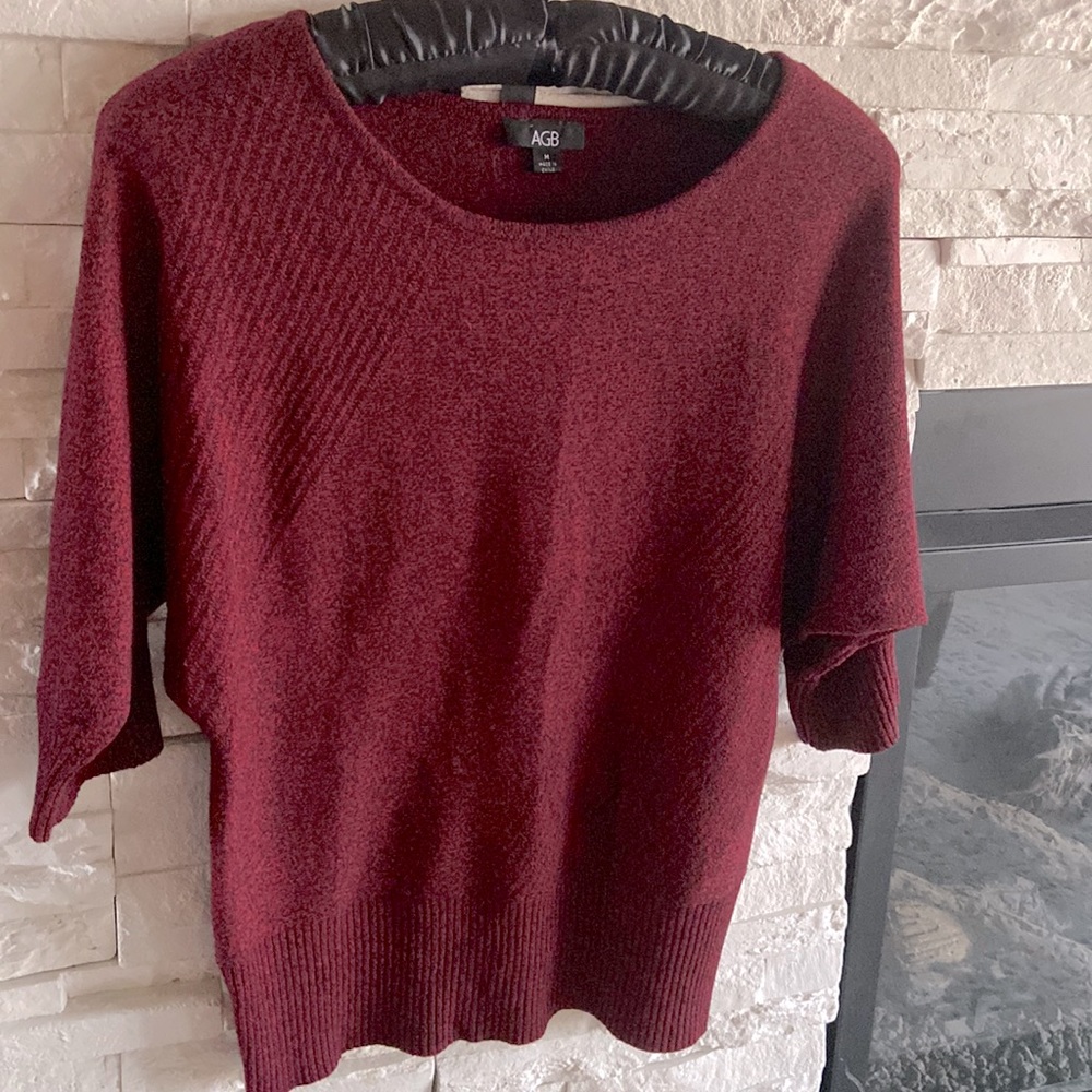 AGB red/black knit sweater with short dolman sleeves. Medium. 26” long